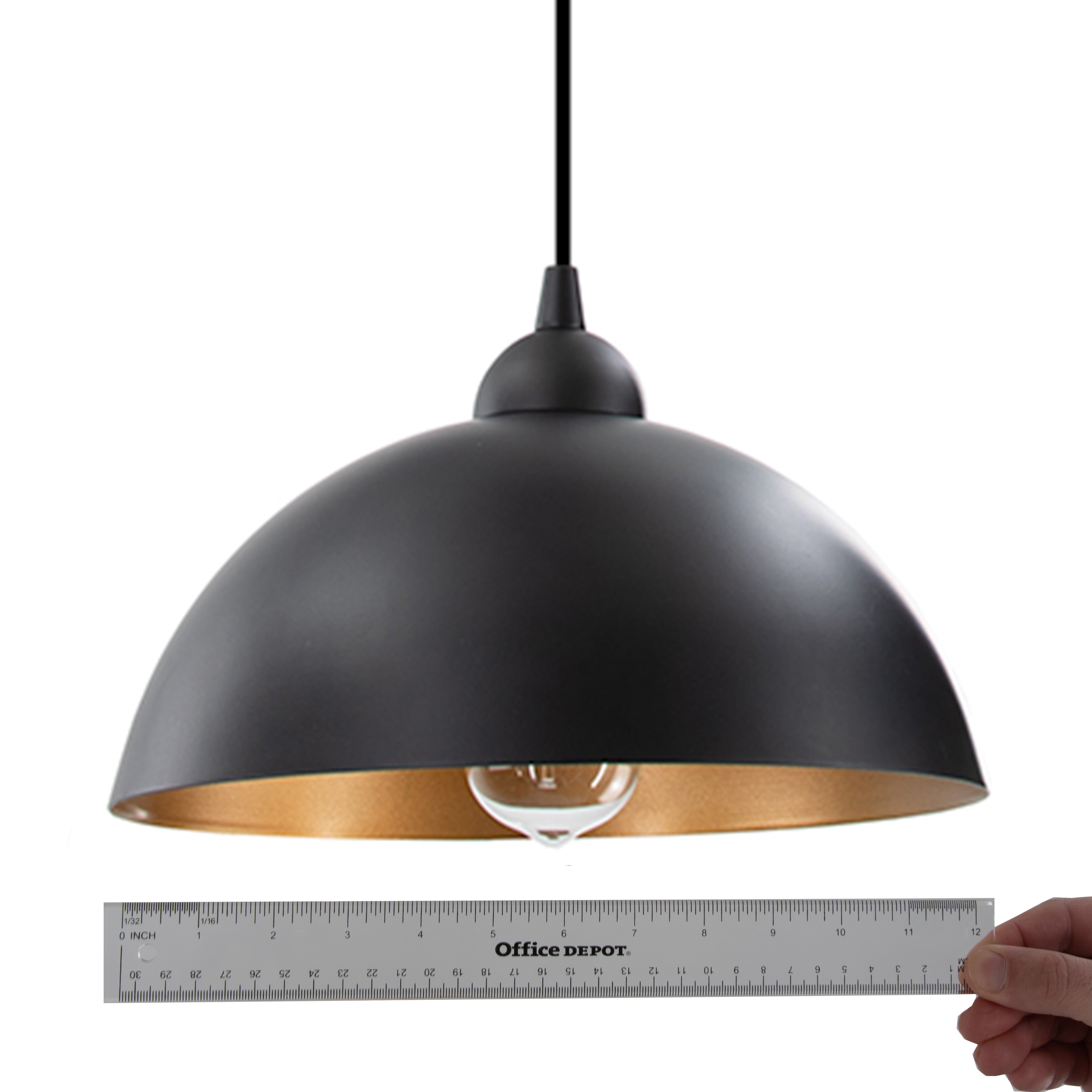 Large Matte Black & Gold Metal Dome Instant Pendant Recessed Can Conversion Kit (SHIPS 3/17)