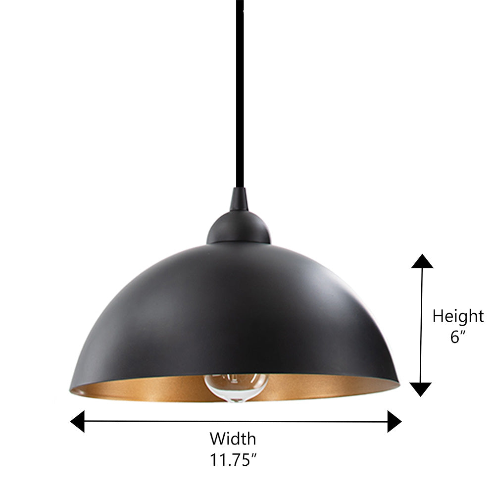 Large Matte Black & Gold Metal Dome Instant Pendant Recessed Can Conversion Kit (SHIPS 3/17)
