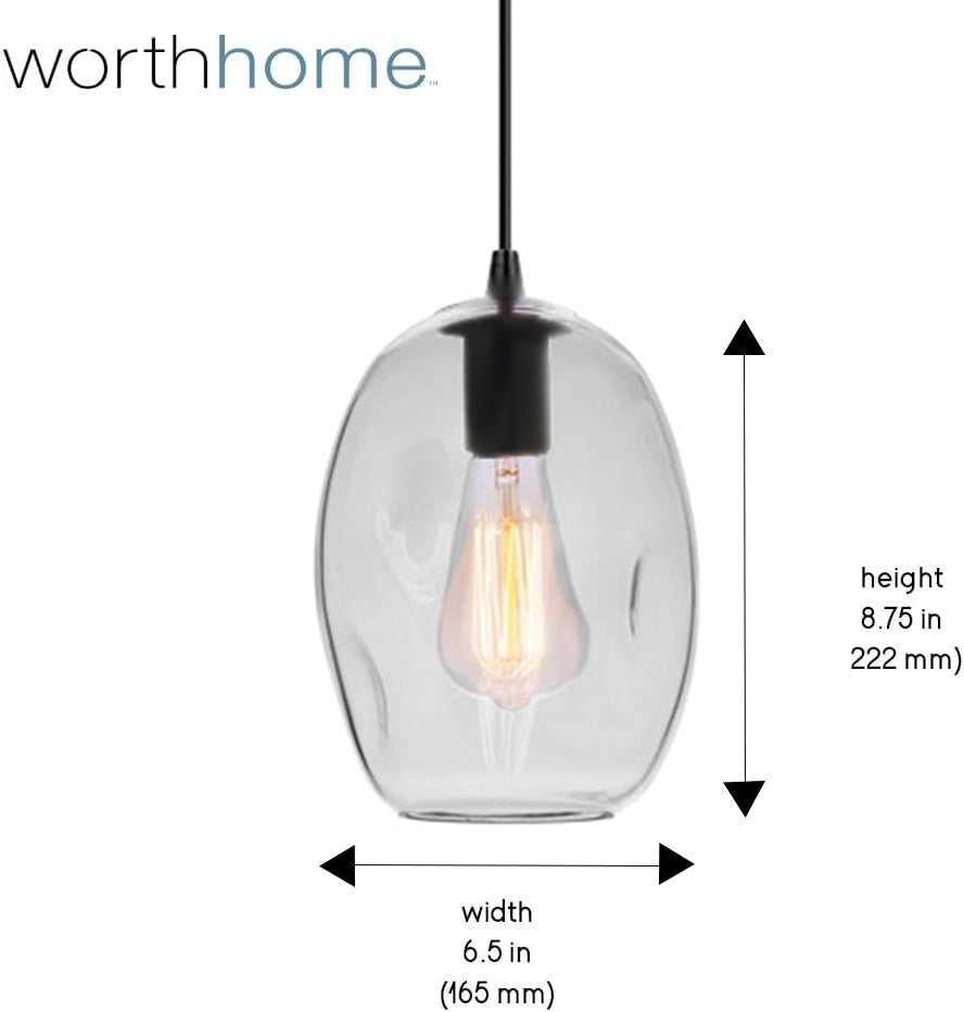 Dimensions for matte black instant pendant with clear dimpled glass
