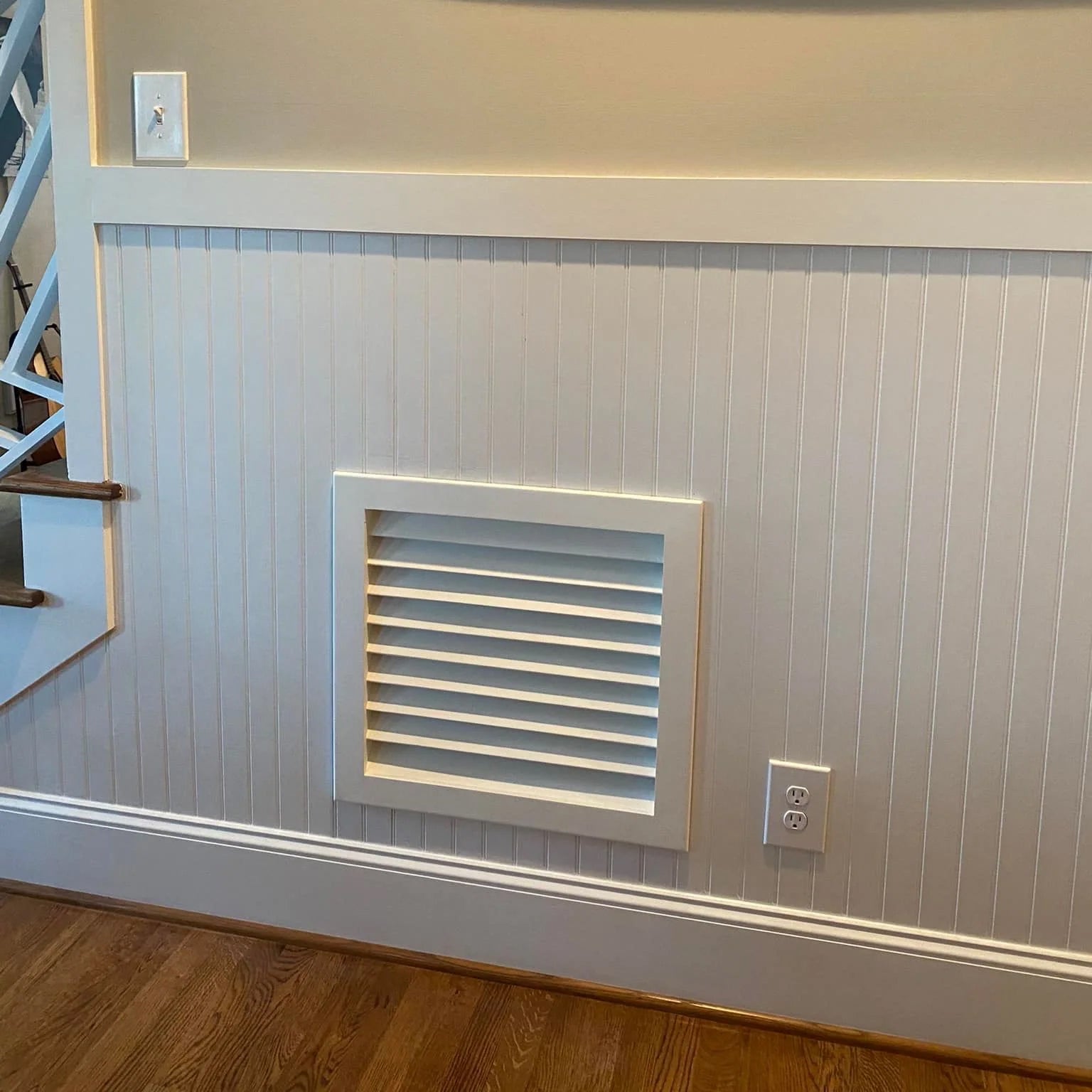 Customer submitted photo of their Worth Home Vent Cover beside the stairway from 5 star review