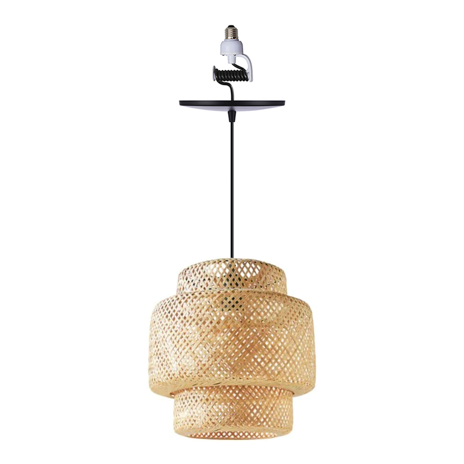 PKN-0216-6223 - Worth Home Products - XL 3-Tier Bamboo Shade w/ Matte Black Instant Pendant Recessed Can Light