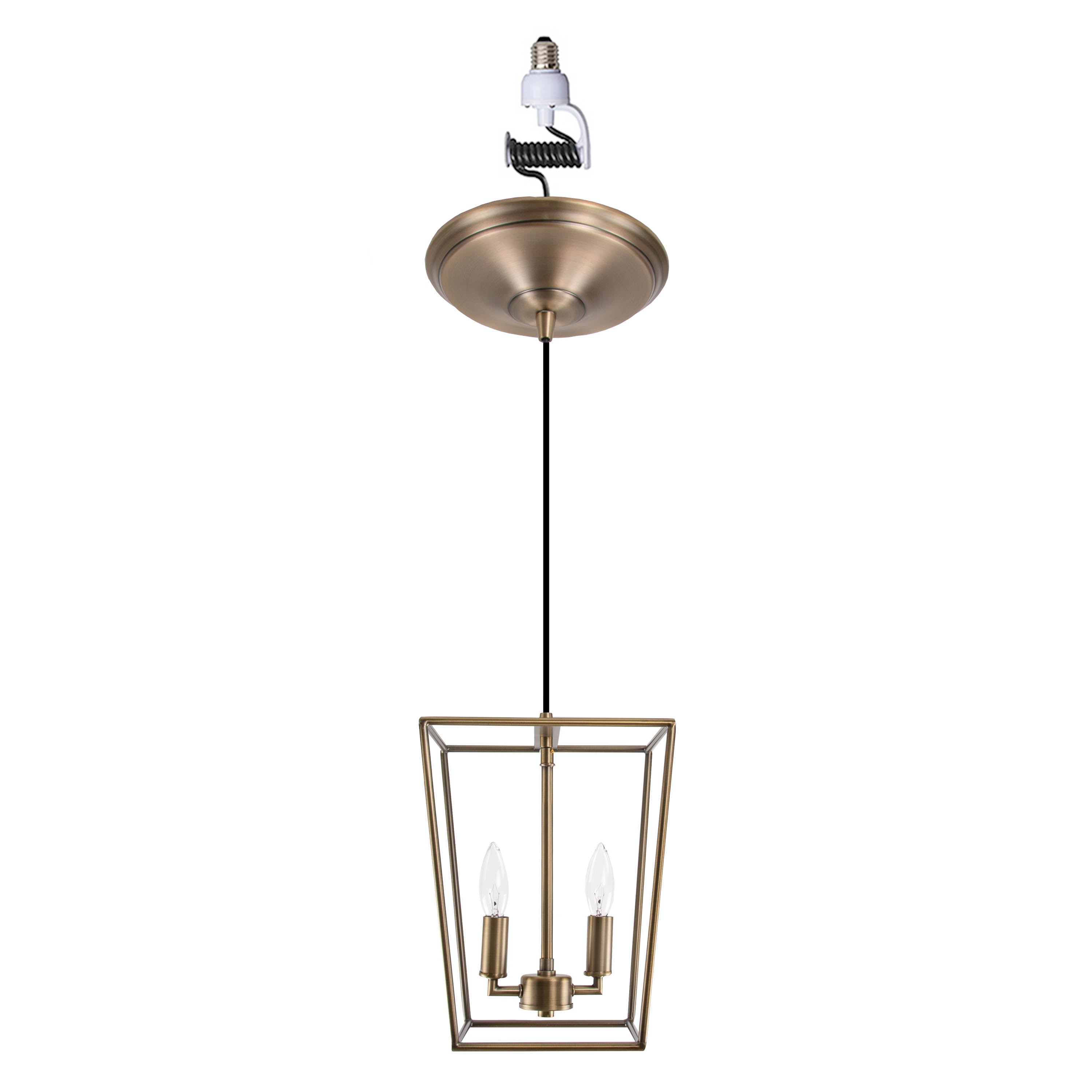 ** NEW ** Brushed Brass 2-Light Lantern Instant Pendant Recessed Can Conversion Kit