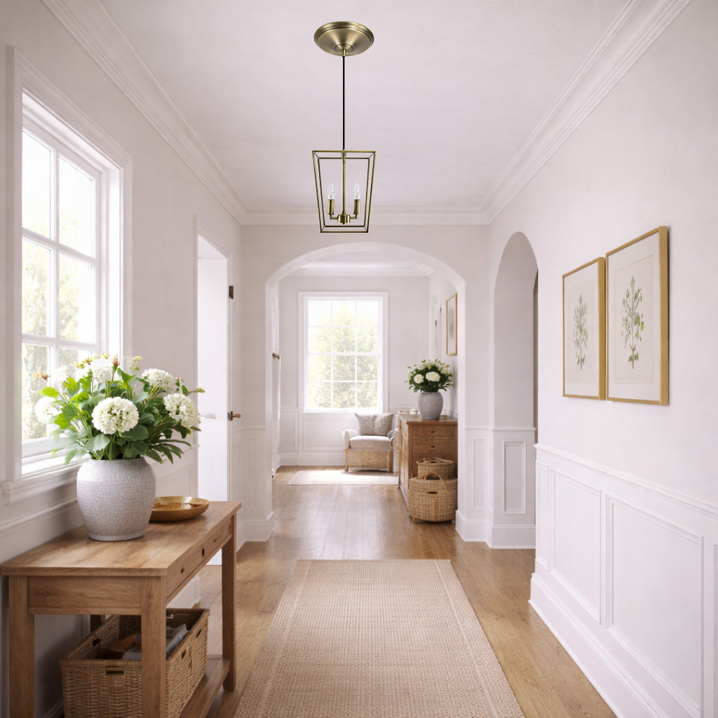 ** NEW ** Brushed Brass 2-Light Lantern Instant Pendant Recessed Can Conversion Kit