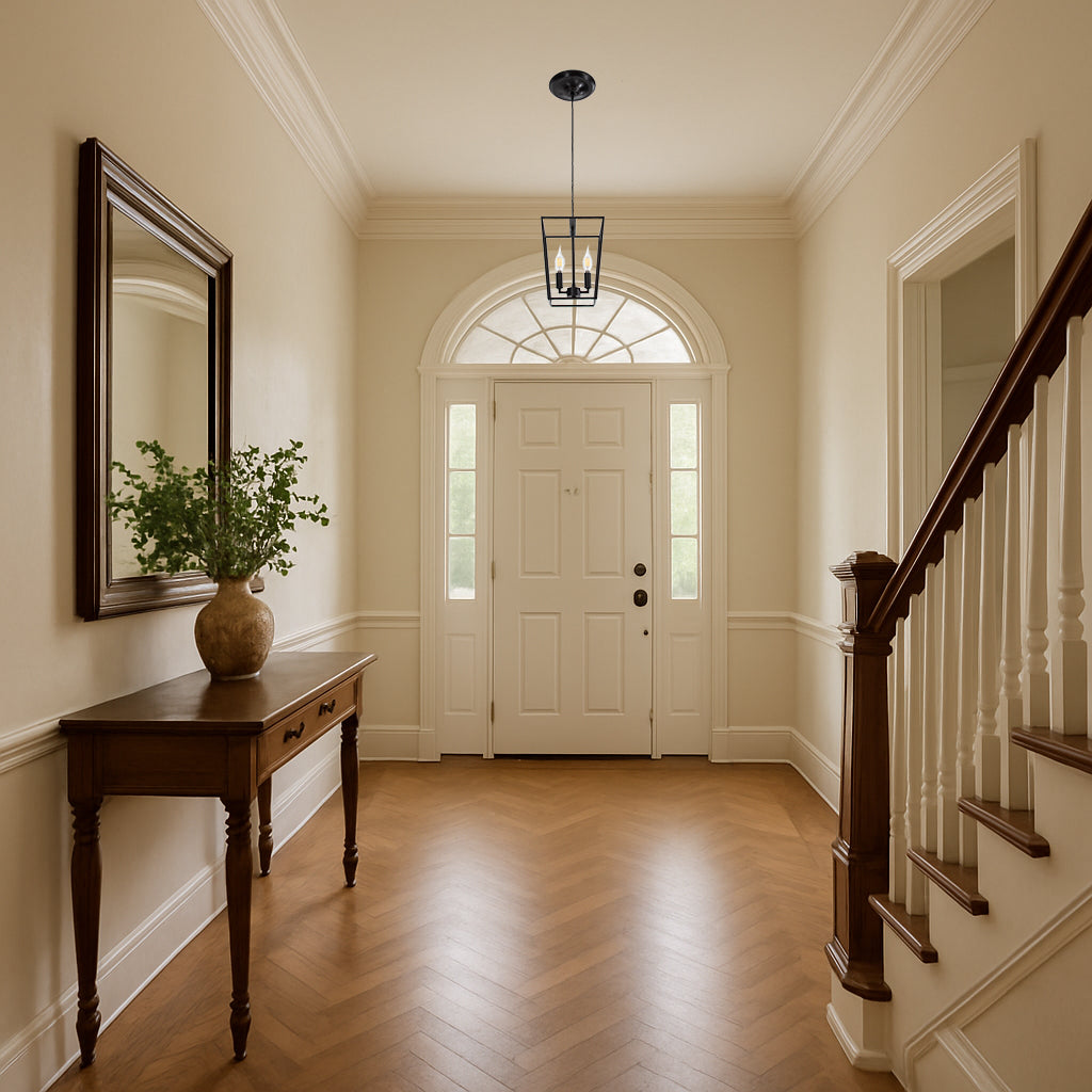 Brushed Bronze Lantern Instant Pendant Light in elegant foyer.