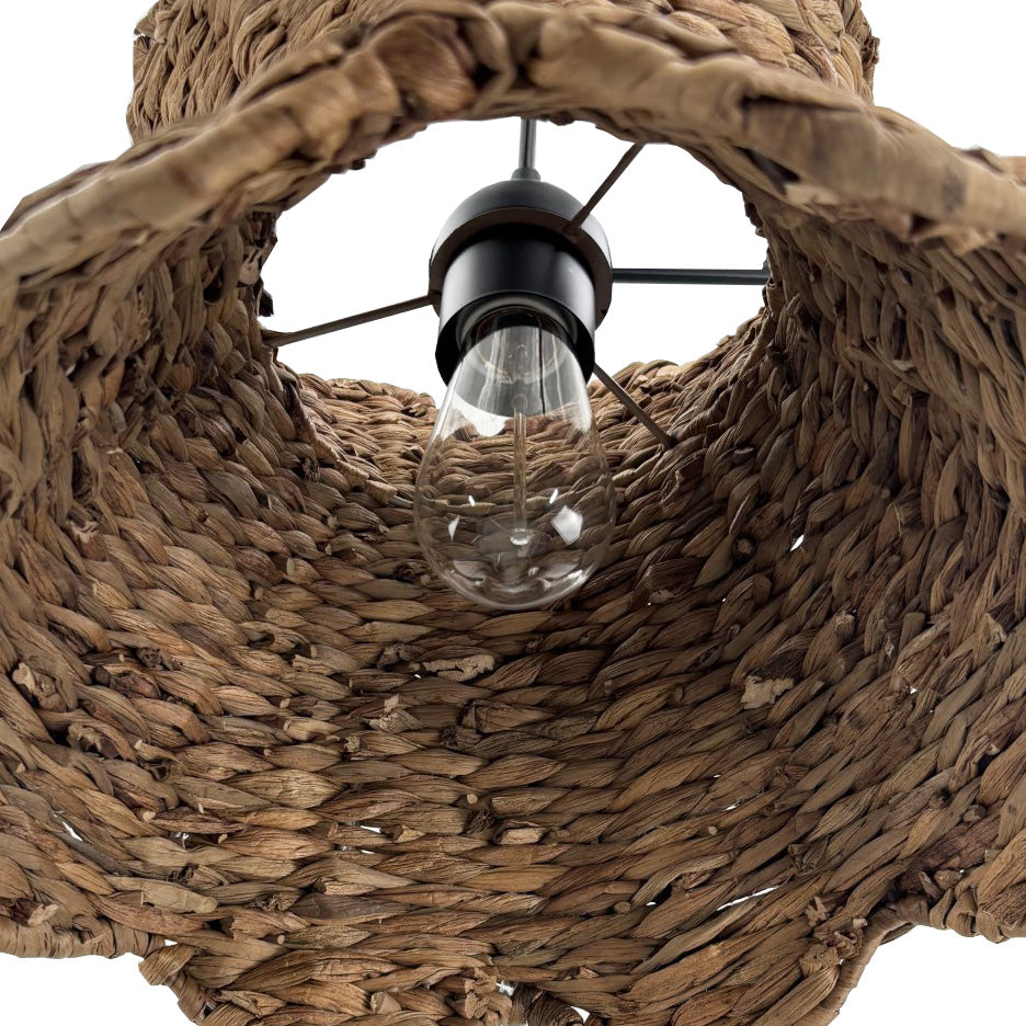NEW Large Woven Hyacinth Drum Shade w/ Matte Black Recessed Can Conversion Kit (SHIPS 10/22)