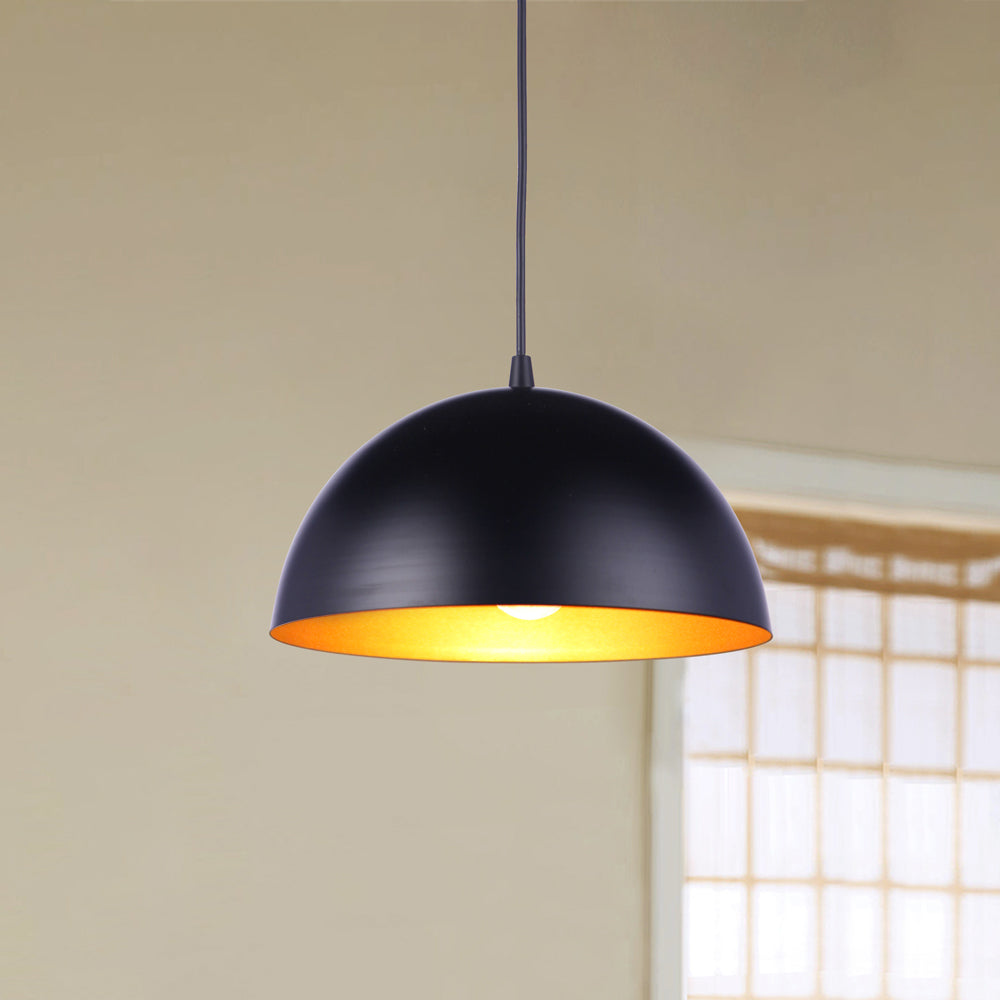 Photo of Large Matte Black & Gold Metal Dome Instant Pendant Light in living room