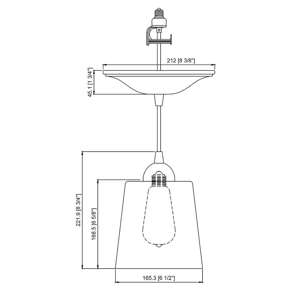 Schematic of Clear Cylinder Glass Oil-Rubbed Bronze Instant Pendant Light