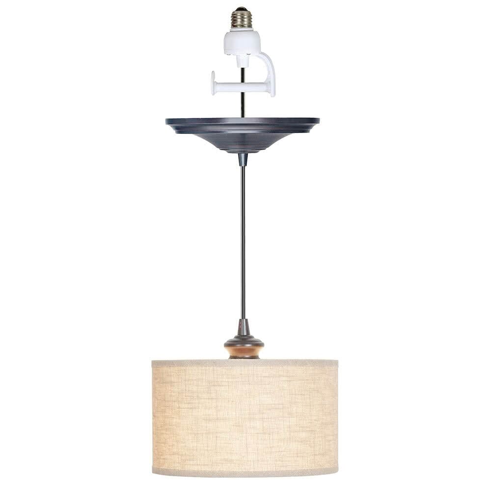 Brushed Bronze 10" Linen Drum Shade Instant Pendant converts recessed cans into pendant lighting