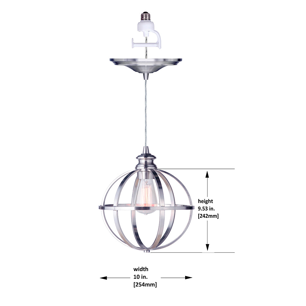Brushed Nickel 10" Cage Shade Instant Pendant Recessed Can Conversion Kit