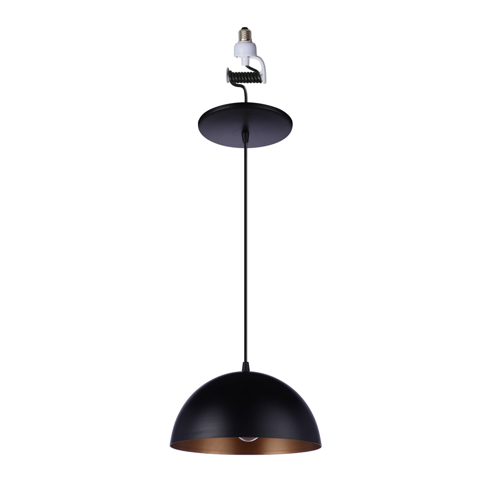 Large Matte Black & Gold Metal Dome Instant Pendant Light converts recessed cans to stylish pendants