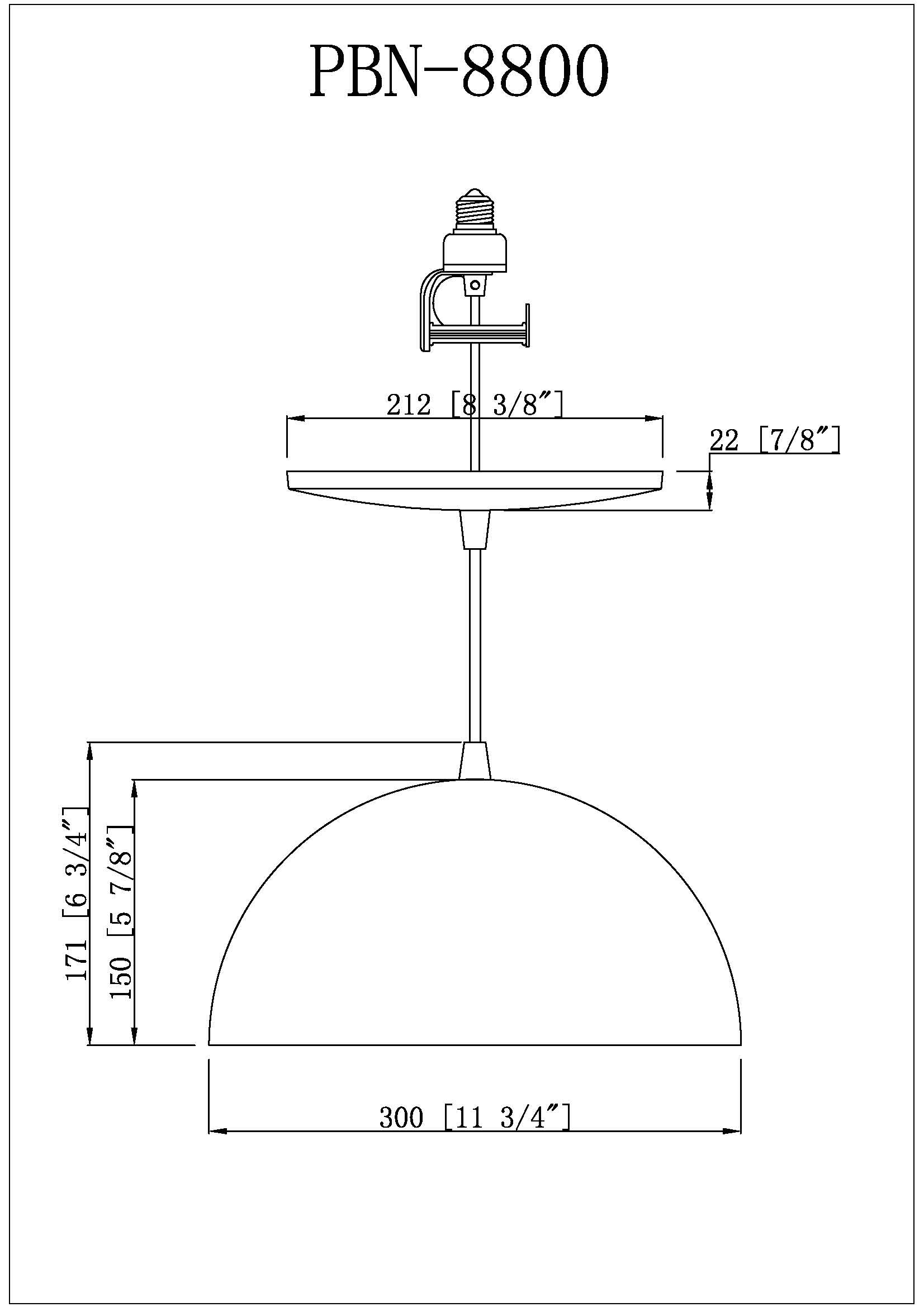 Matte Black & Gold Metal Dome Instant Pendant schematic