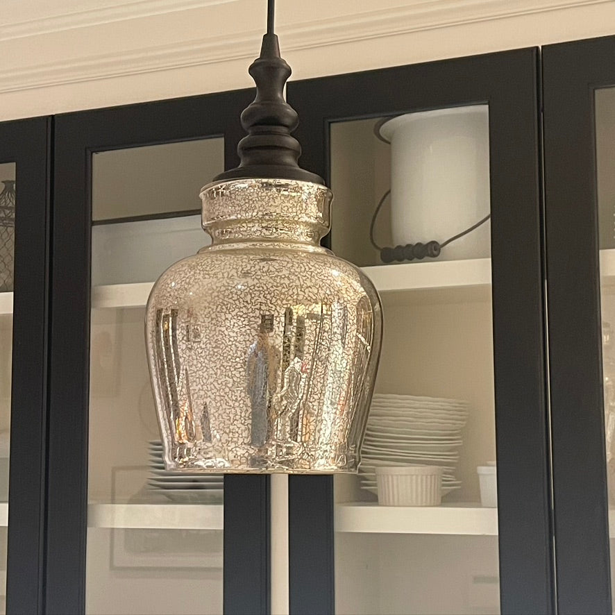 Brushed Bronze Mercury Glass Instant Pendant Light Lifestyle Close Up