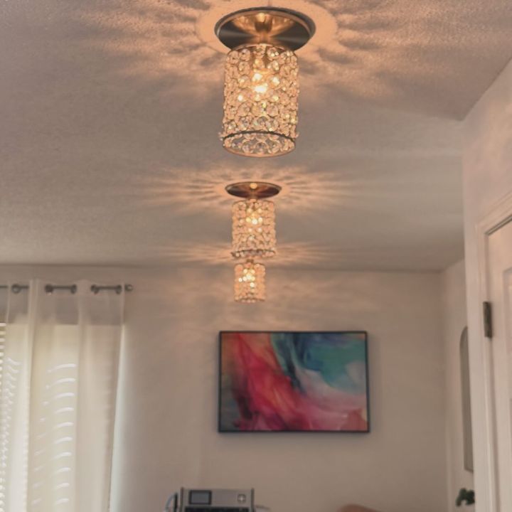 NEW- Brushed Nickel Crystal Cylinder Instant Semi Flush 6" Recessed Conversion Kit