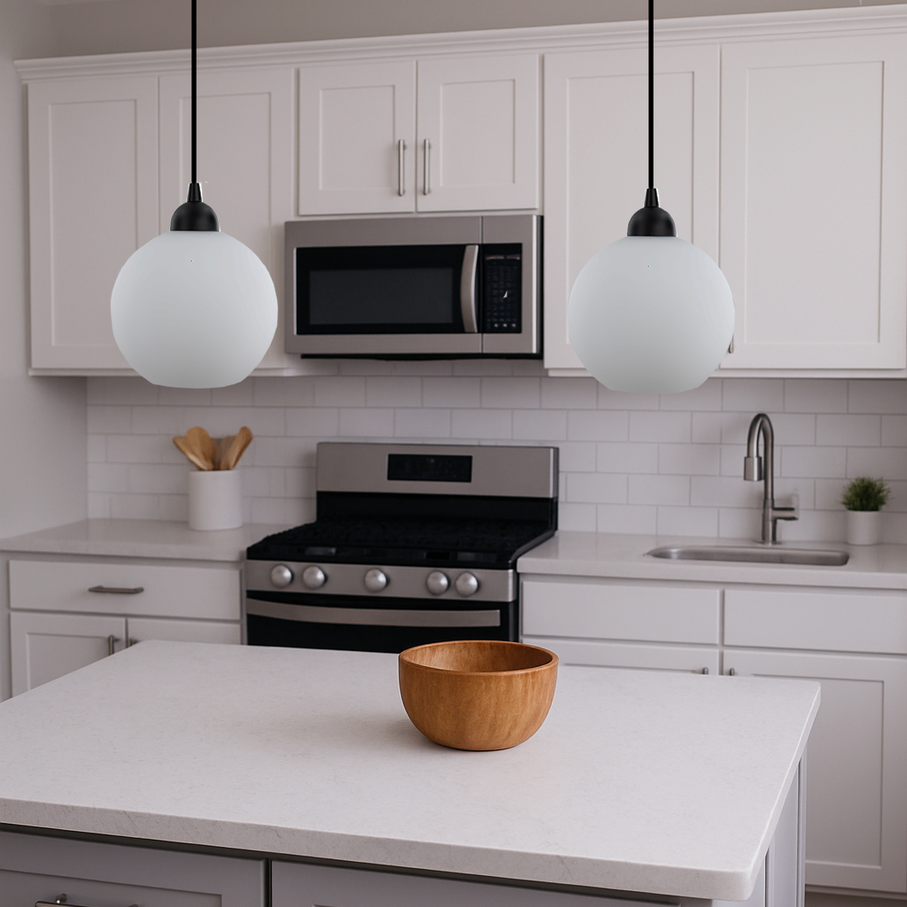 NEW Matte Black Milk Glass Globe Instant Pendant Recessed Can Conversion Kit