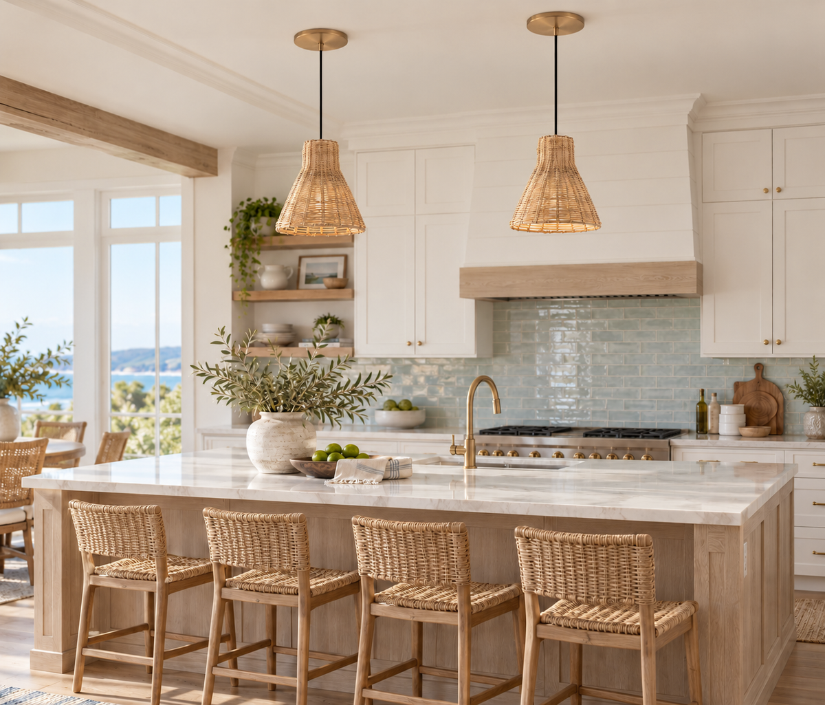 NEW Satin Brass Instant Pendant Light - Recessed Can Conversion Kit with Woven Honey Rattan Cone Shade