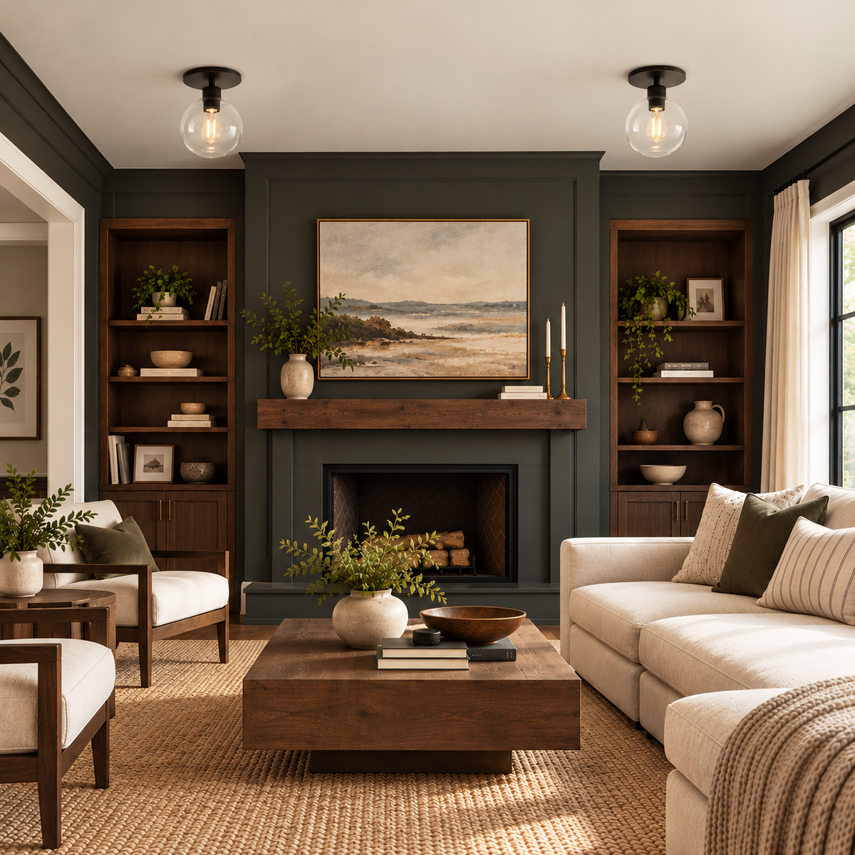 Matte Black Worth Home Products Instant Flush Mount with Clear Glass Globe in Living Room
