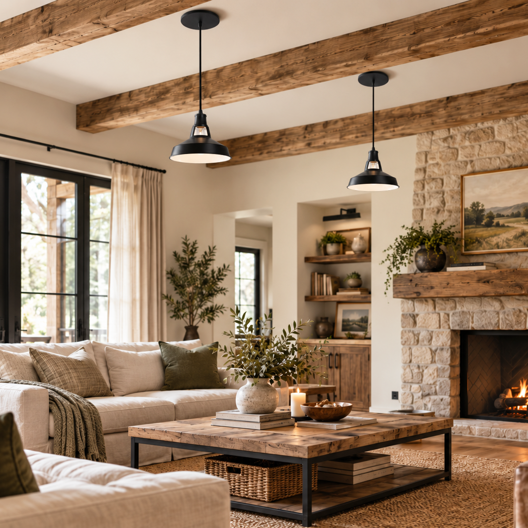 Matte Black Metal Farmhouse Instant Pendant Light - Can Conversion Kit