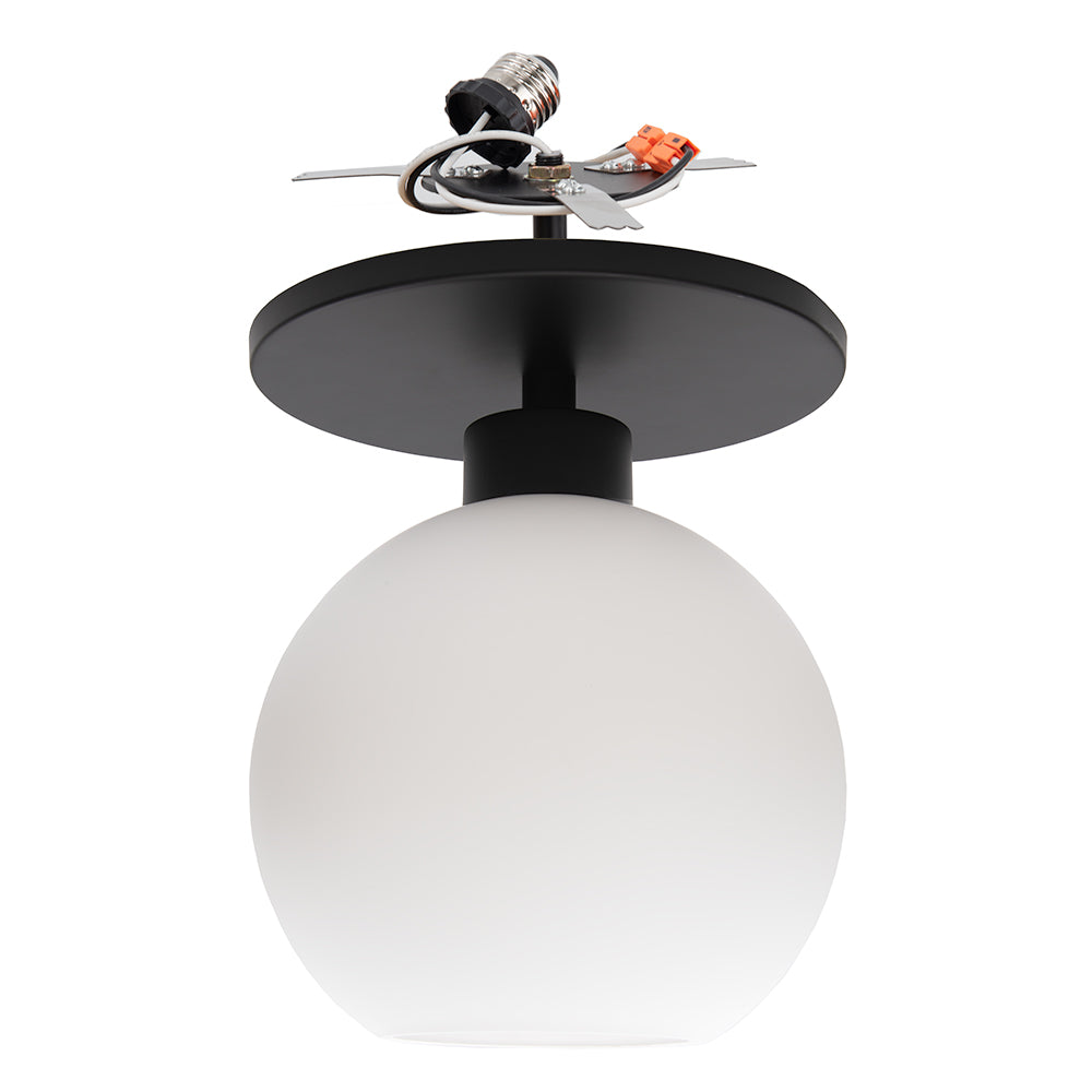Matte Black Instant Flush Mount Light - Recessed Can Conversion Kit with Milk Glass Globe (Pre-Orders Ship 6/12)