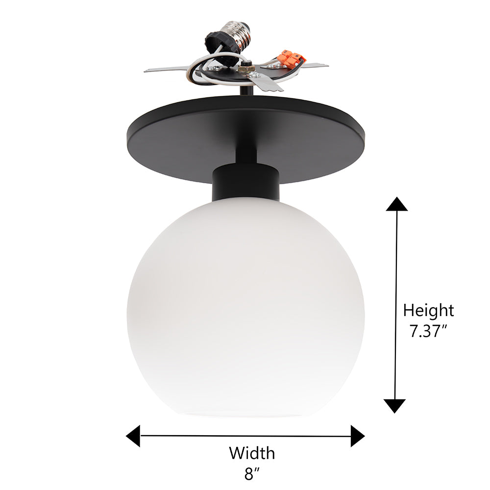 Matte Black Instant Flush Mount Light - Recessed Can Conversion Kit with Milk Glass Globe (Pre-Orders Ship 6/12)