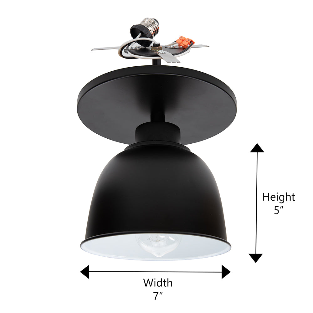 NEW Matte Black Instant Flush Mount - Recessed Can Conversion Kit with Small Black and White Metal Dome