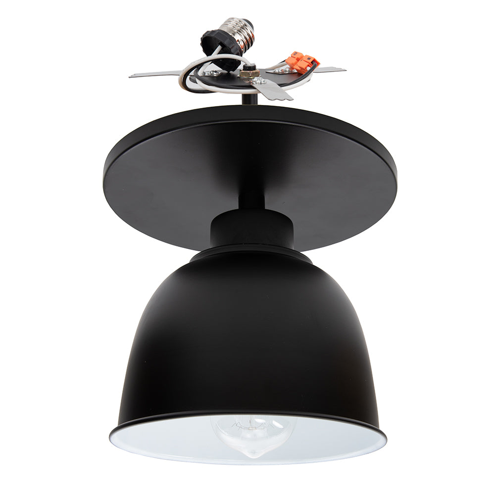 Matte Black Instant Flush Mount - Recessed Can Conversion Kit with Small Black and White Metal Dome (Pre-Order Ships 6/12)