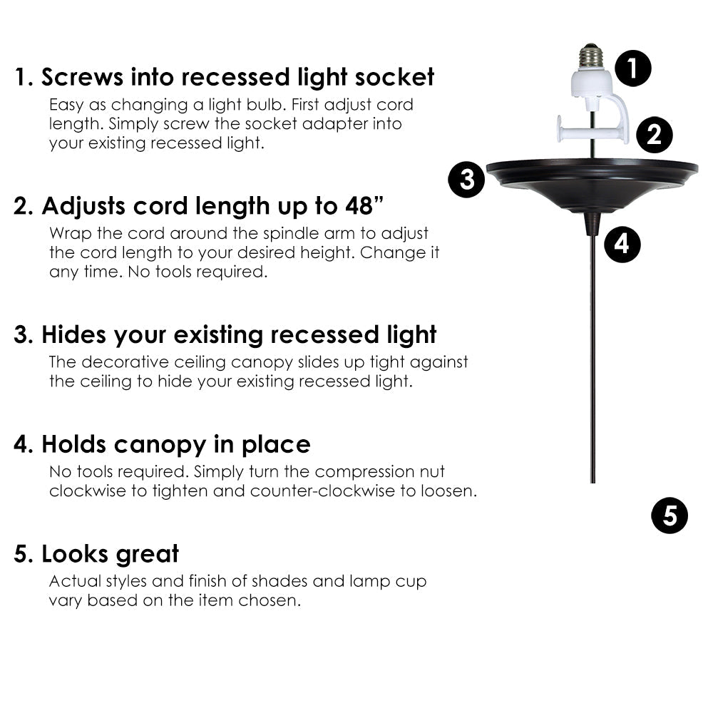 Open Box Matte Black Clear Glass Globe Instant Pendant Recessed Can Conversion Kit