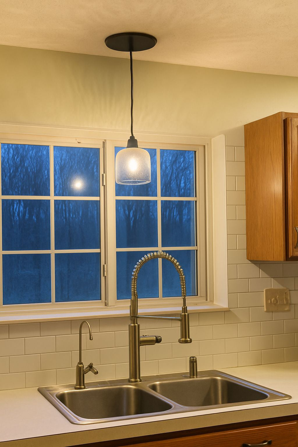 Matte Black Hammered Glass Instant Pendant Recessed Can Conversion Kit