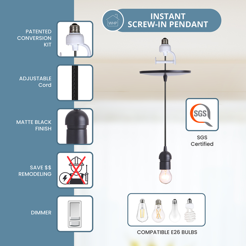 Instant Pendant Light Recessed Conversion Kit Adapter - Matte Black