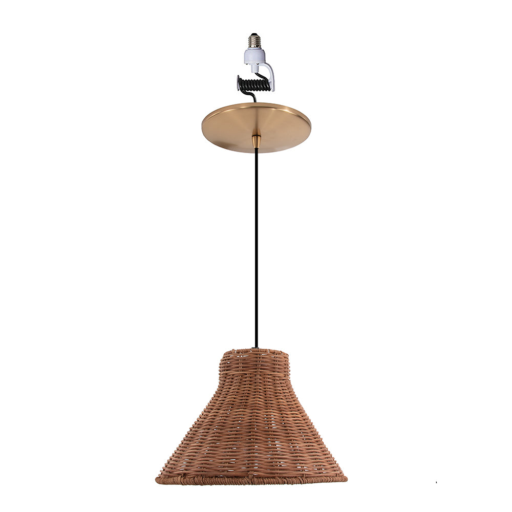 NEW Woven Rattan Cone Shade w/ Satin Brass Recessed Can Conversion Kit