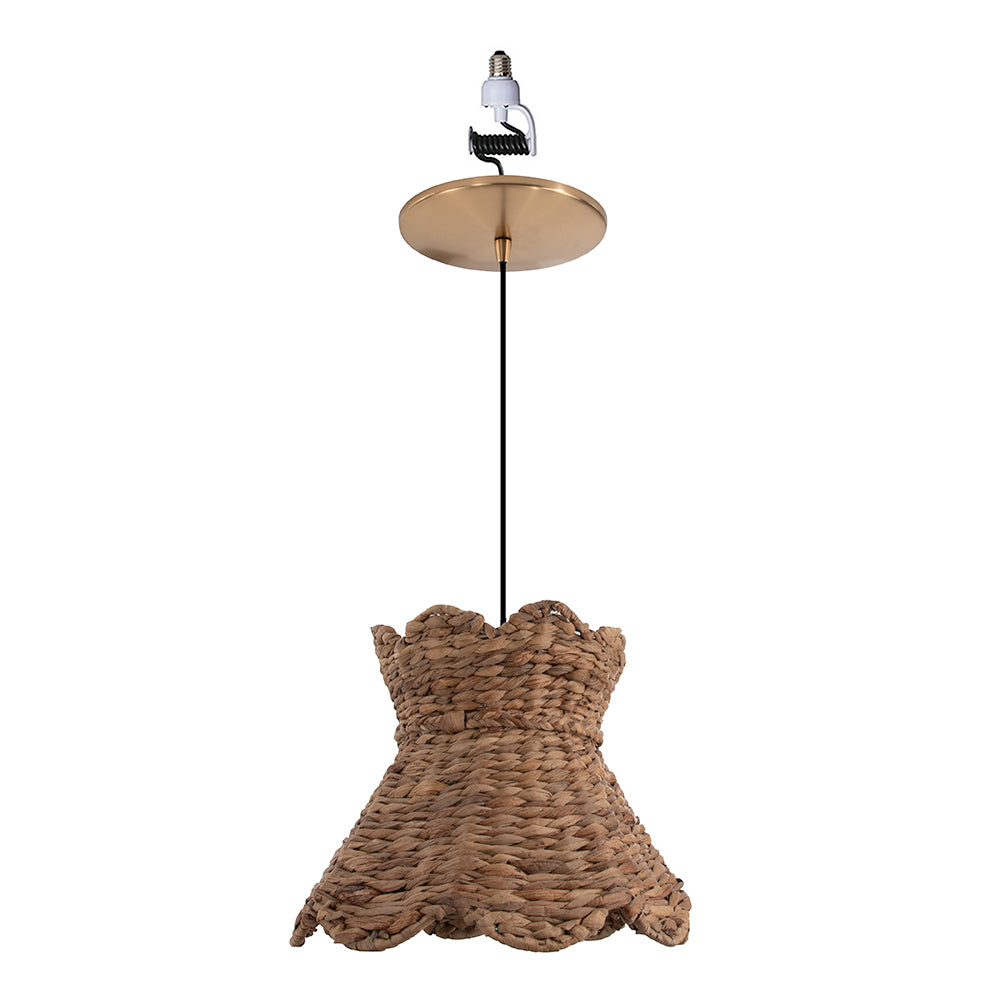 NEW Large Woven Hyacinth Scollop Shade w/ Satin Brass Recessed Can Conversion Kit