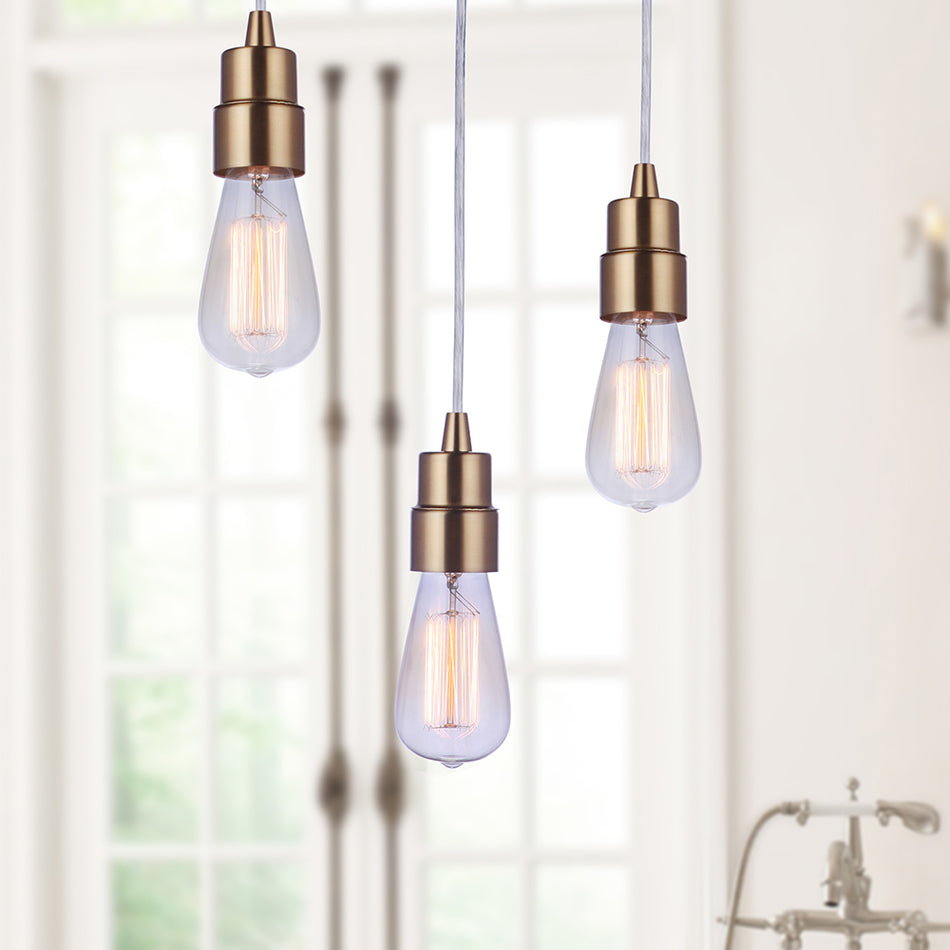 Worth Home Products - Instant Light Pendant  Adapter - Satin Brass - Can to pendant light for Kitchen Islands, home office, living room and dining room - PAN-6823 - 