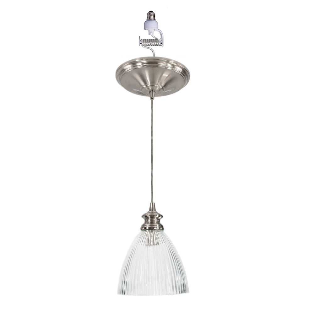 Ribbed Halophane Glass Brushed Nickel Instant Pendant Recessed Can Conversion Kit (PRE-ORDER SHIPS 9/22)