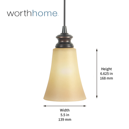 PBN-0918-0011 - Dimensions - Worth Home Products Instant Pendant Light - Amber Suede Fluted Glass Cone Instant Pendant Light - Can Light to Pendant Light Conversion Kit for Kitchen Isalnd, Dinig Room, Living Room, Home Office 