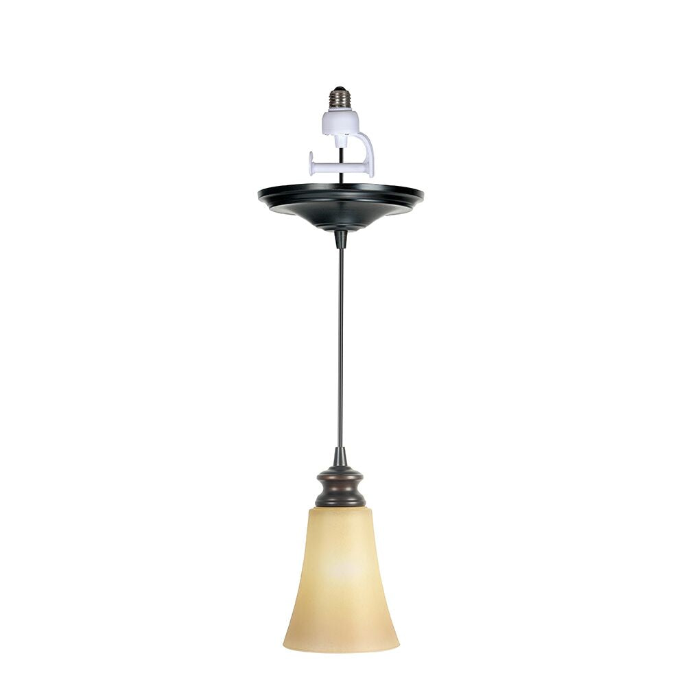 PBN-0918-0011 - Worth Home Products Instant Pendant Light - Amber Suede Fluted Glass Cone Instant Pendant Light - Can Light to Pendant Light Conversion Kit for Kitchen Isalnd, Dinig Room, Living Room, Home Office