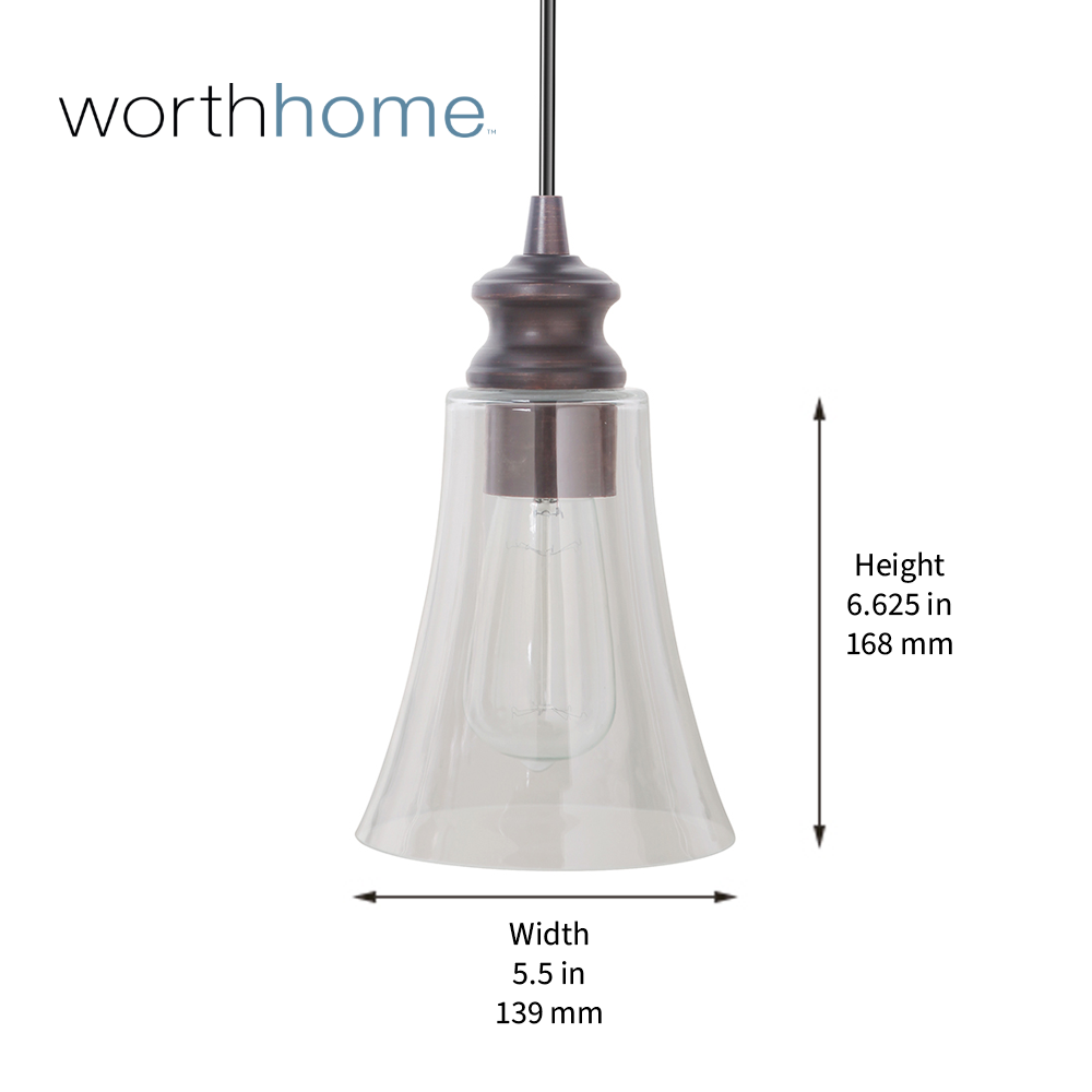 PBN-0924-0011 - BG - Worth Home Prducts Instant Pendant Light - Brushed Bronze Finish Clear Fluted Cone Glass Instant Pendant Light - Can Light to Pendant Light Conversion Kit for Kitchen Isalnd, Dinig Room, Living Room, Home Office