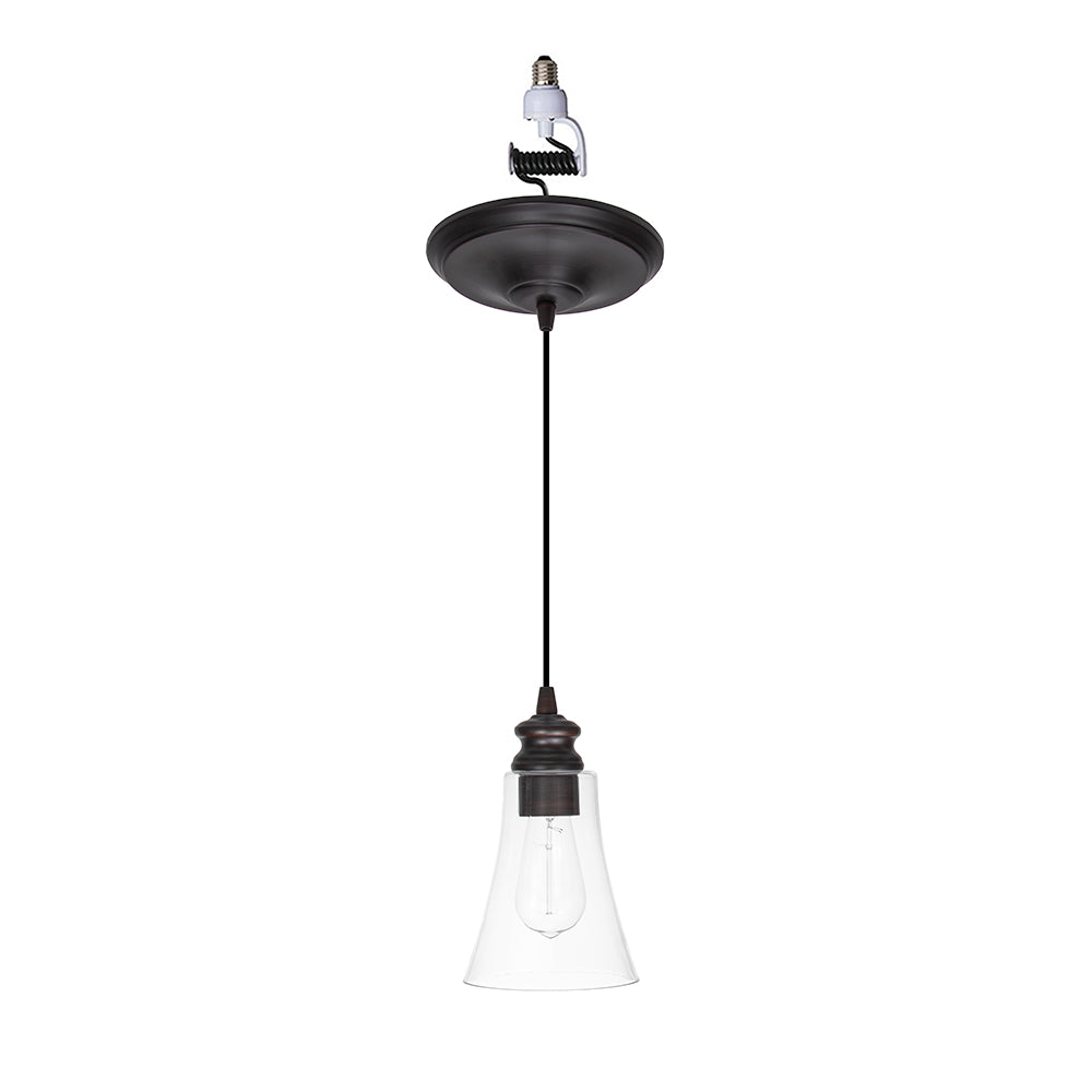 Brushed Bronze Instant Pendant Light - Recessed Can Conversion Kit with Fluted Clear Glass Shade (Pre-Orders Ship 6/12)