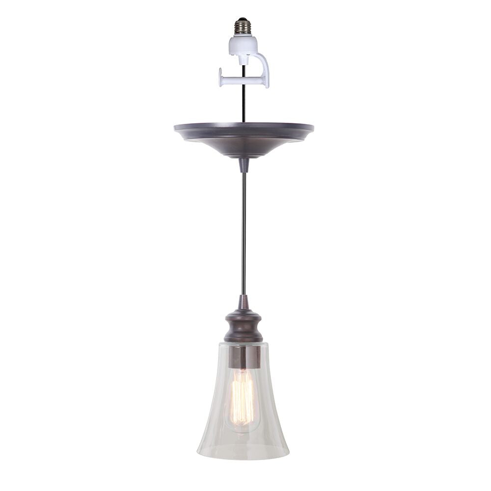 PBN-0924-0011 - Woth Home Prducts Instant Pendant Light - Brushed Bronze Finish Clear Fluted Cone Glass Instant Pendant Light - Can Light to Pendant Light Conversion Kit for Kitchen Isalnd, Dinig Room, Living Room, Home Office
