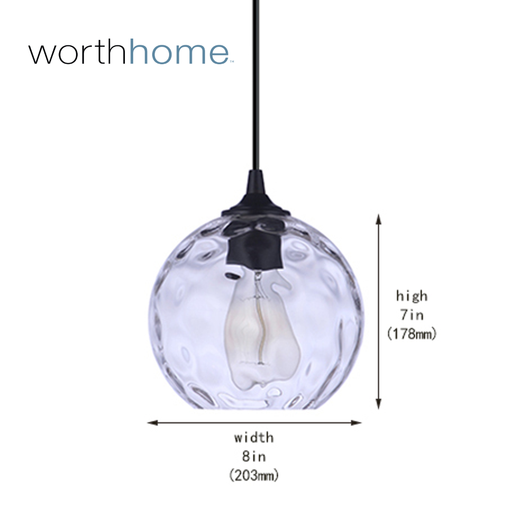 Worth Home Products - Brushed Bronze Water Glass Globe Instant Pendant Light - PBN-2301-90BB Dimensions