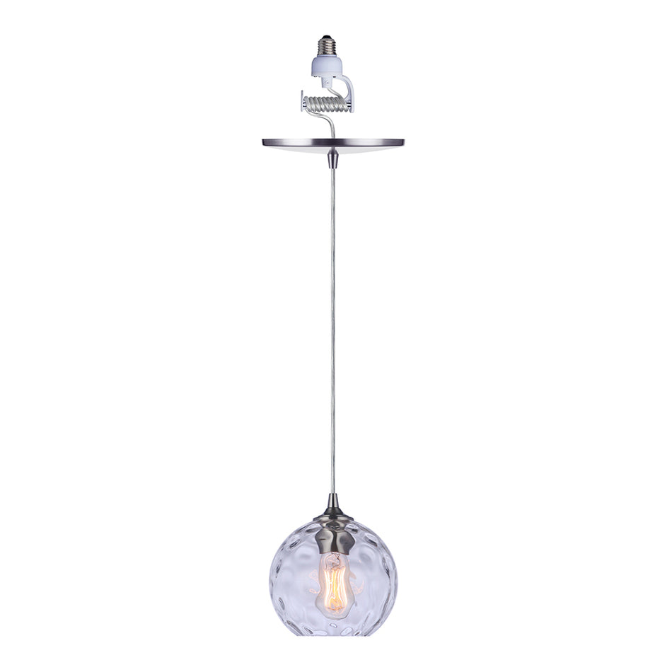 PBN-2301-9BNK Worth Home Products Instant Pendant Light - Brushed Nickel Clear Water Glass Globe Instant Pendant Recessed Can Conversion Kit - Can Light to Pendant Light Conversion Kit for Kitchen Island, Dining Room, Living Room, Home Office