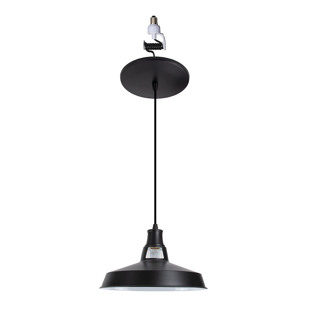 Matte Black Instant Pendant Light - Recessed Can Conversion Kit with Modern Farmhouse Metal Dome