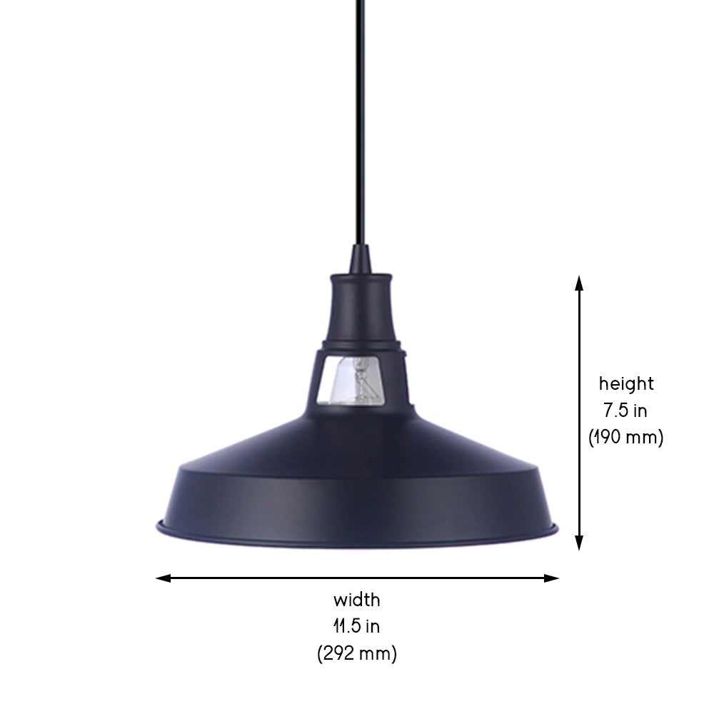 Worth Home Products - Dimensions -Matte Black Modern Farm House Metal Shade Instant Pendant Light - Pendant light for kitchen, home office, living room, dining room and breakfast nook - PBN-2322-90MB
