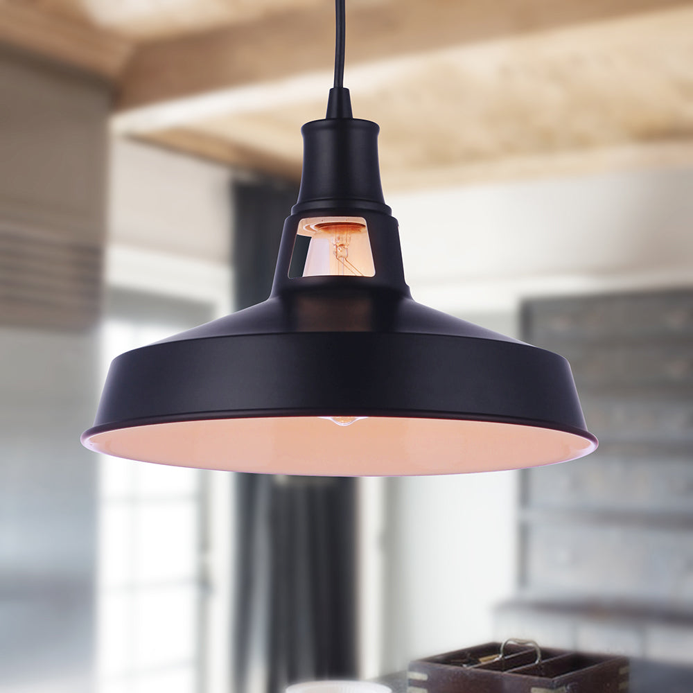 Worth Home Products - Matte Black Modern Farm House Metal Shade Instant Pendant Light - Pendant light for kitchen, home office, living room, dining room and breakfast nook - PBN-2322-90MB