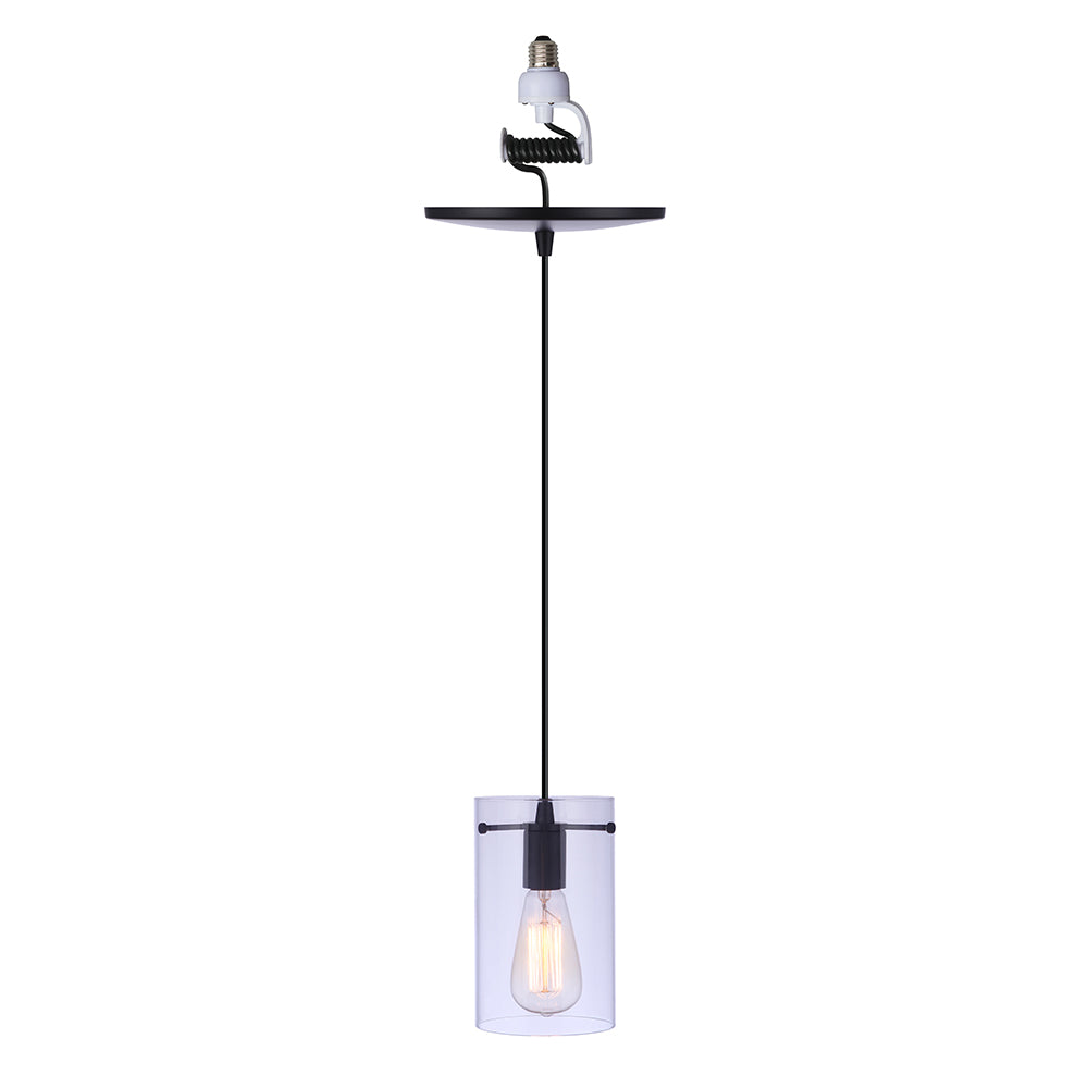 Worth Home Products - Matte Black Minimalist Cylinder Glass  Instant pendant Light - PBN-2344-90MB
