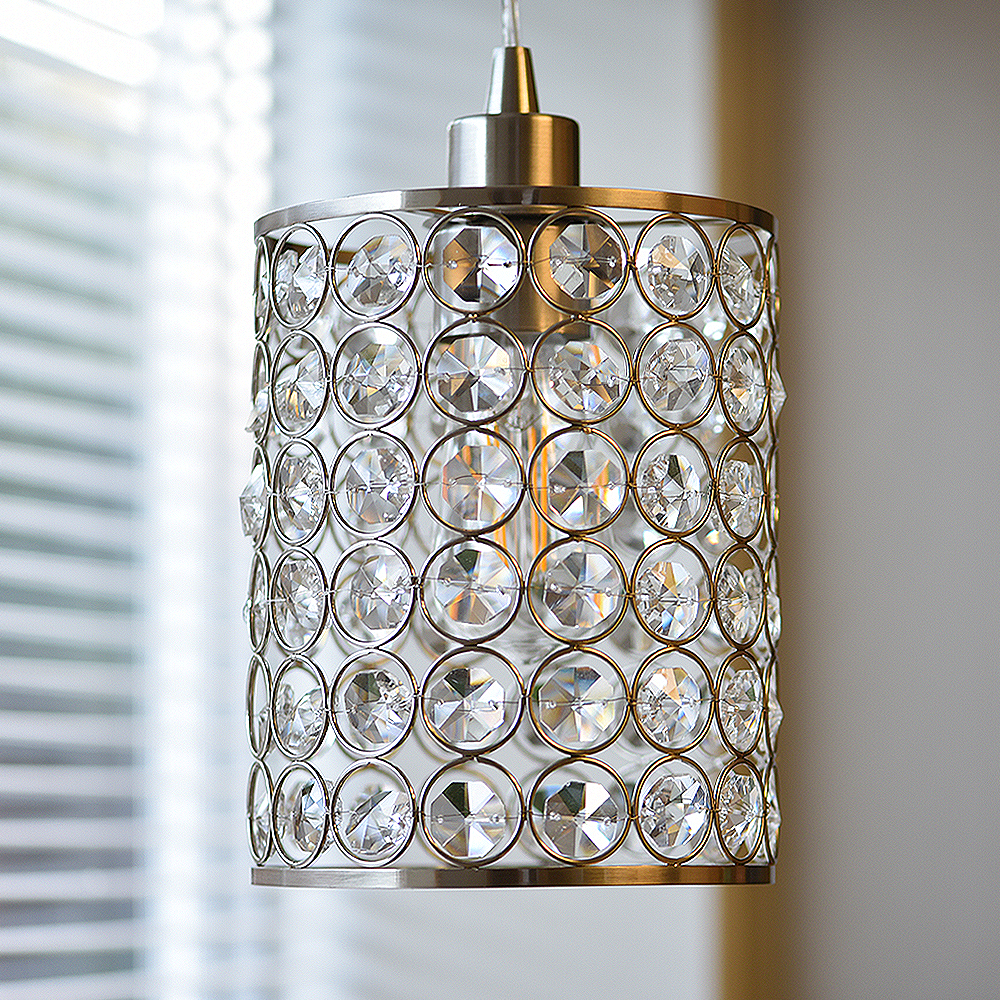 Brushed Nickel Crystal Cylinder Instant Pendant Recessed Can