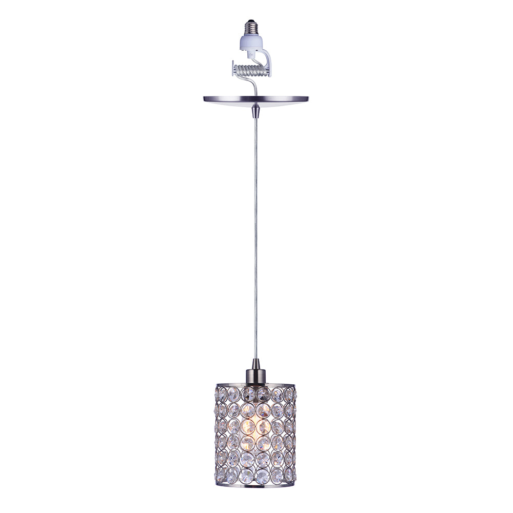 Worth Home Products - Brushed Nickle Cylinder Crystal luxry  Instant Pendant Light - Can light to pendant light Conversion kit for kitchen island, breakfast nook, dinig room, living room and home office - PBN-2355-6BNK