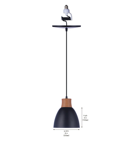 Worth Home Products - Matte Black + Wood Finish Cap Metal Dome Instant Pendant Light - Can light to pendant light Conversion kit for kitchen island, breakfast nook, dinig room, living room and home office - PBN-2366-90MB dimensions