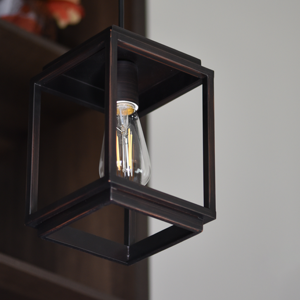 Worth Home Products PBN 2377 90BB WHP 1 Light Recessed Light Conversion Kit Brushed Bronze Lantern Pendant Light with Minimalist Farmhouse Cage