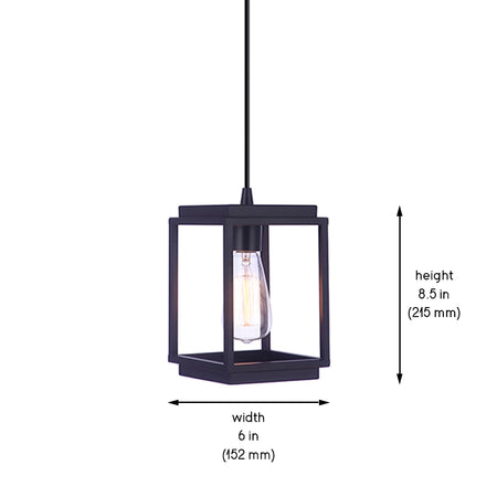Worth Home Products - Brushed Bronze Minimalist Farmhouse Cage Instant Pendant Light - Can light to pendant light Conversion kit for kitchen island, breakfast nook, dinig room, living room and home office. - PBN-2377-90BB Dimensions