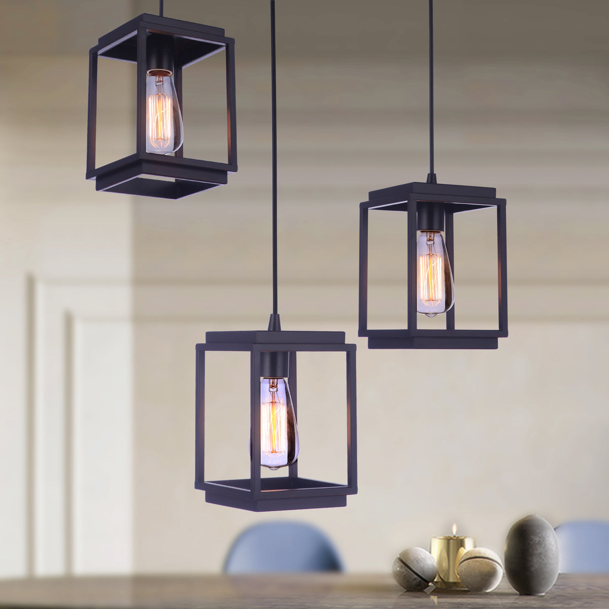 Worth Home Products - Brushed Bronze Minimalist Farmhouse Cage Instant Pendant Light - Can light to pendant light Conversion kit for kitchen island, breakfast nook, dinig room, living room and home office. - PBN-2377-90BB