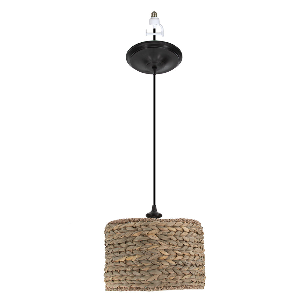 Woven Seagrass Drum w/ Brushed Bronze Instant Pendant Light Conversion Kit